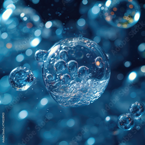 Floating Bubbles on a Cerulean Water Context