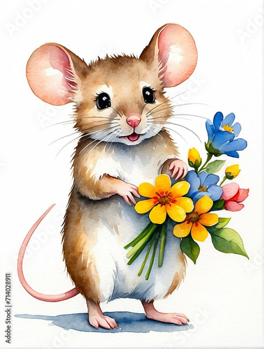 mouse holding flowers © Ima