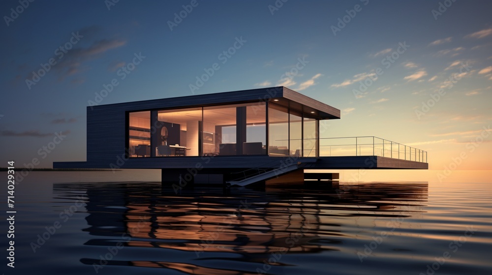 A realistic rendering of a floating modern villas A realistic rendering of a floating modern villas