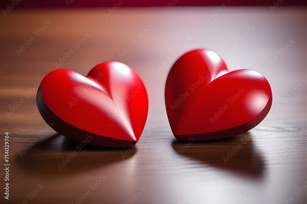red hearts on a wooden background. red hearts on a wooden background.