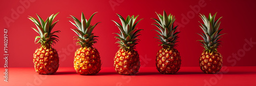 group of pineapples isolated on color summer background