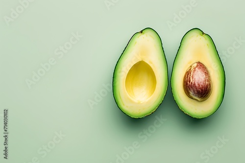 avocado fruit on green background copy space text