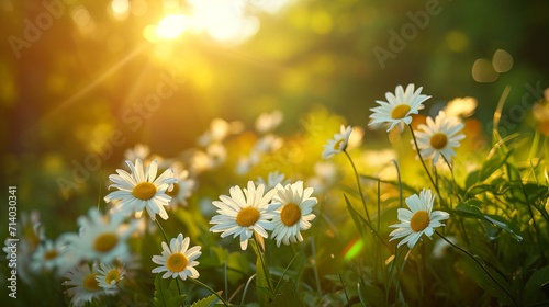 Beautiful garden with daisy blossoms in the spring or summer