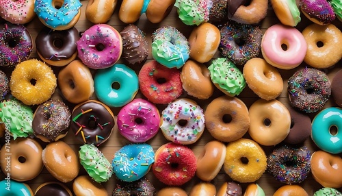 close up of colorful donuts 