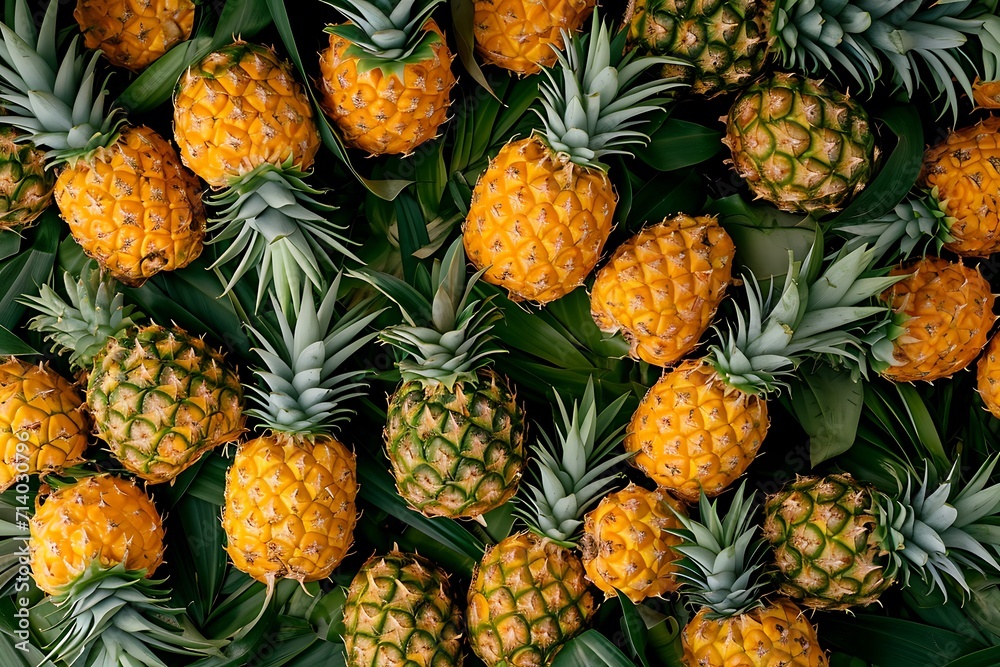 Summer pineapple background or pattern top view, juicy yellow exotic fruit Summer pineapple background or pattern top view, juicy yellow exotic fruit
