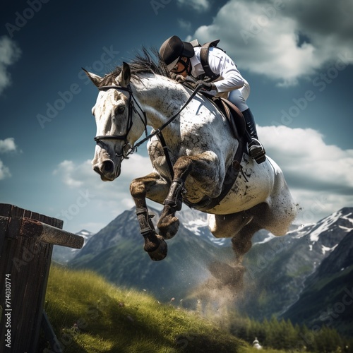 Nice view horse jumping image Generative AI