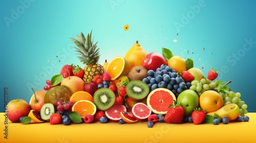 A realistic whole lot of fruits advertisement