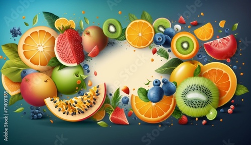 A realistic whole lot of fruits advertisement photo