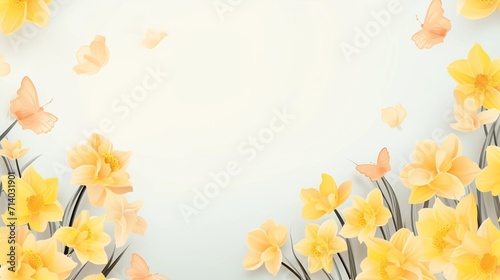 copy space, vector illustration, beautiful background with daffodils evocing spring. Floral background with daffodils, spring time theme. Beautiful background for napkins. Yellow flowers in soft color