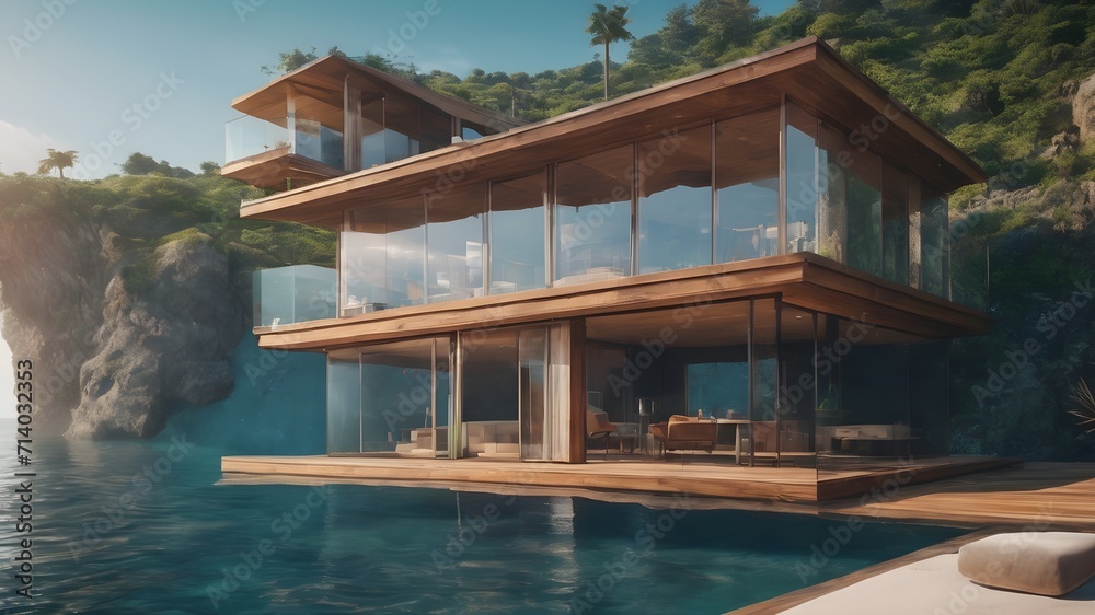 Fototapeta premium Home in Underwater Background Very cool