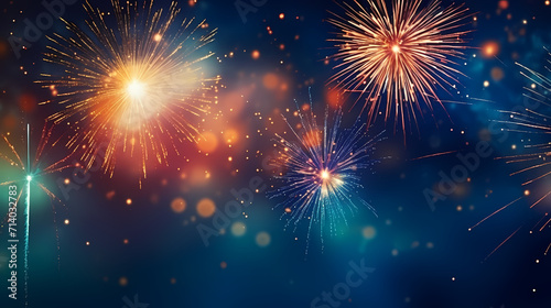 Beautiful creative holiday background with fireworks and sparkles © jiejie