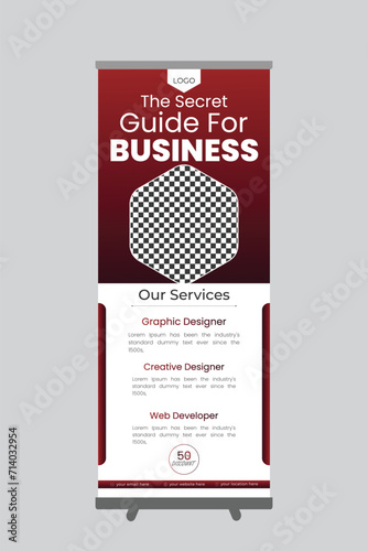 Creative business roll up banner design with mockup, standee design, corporate roll up design, roll up banner mockup template