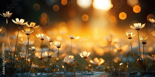 Capturing the ethereal beauty of nature, this photo showcases delicate flowers basking in the warm outdoor light