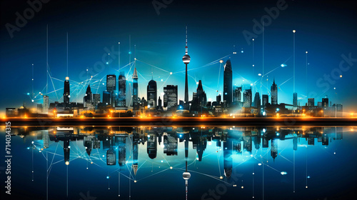 Witness the breathtaking beauty of Toronto's skyline in this mesmerizing cityscape. The reflection on the water, illuminated buildings, and futuristic elements paint a picture of urban sophistication.