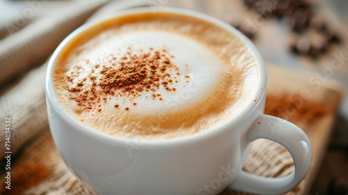 Close up view of cappuccino and milk foam photo