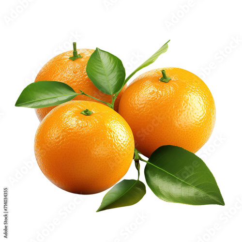 orange fruits with leaves. Isolated on transparent background. Generative AI