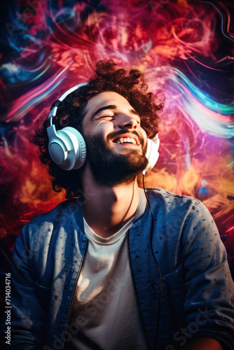 Portrait of a young man listening to music23