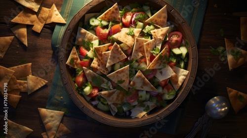 A colorful bowl of fattoush salad, a refreshing and nutritious addition to any Ramadhan meal