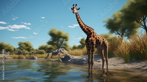 Giraffe at the River - 8K/4K Photorealistic Ultra High-Resolution