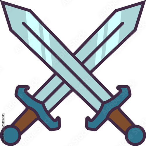 Two crossed swords icon in line fill style.