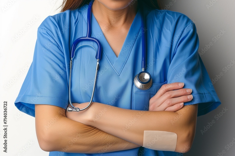 doctor in blue uniform holding a stethoscope in a medical clinic, providing healthcare with compassion and professionalism Smiling female doctor in blue uniform holding a stethoscope doctor in blue uniform holding a stethoscope in a medical clinic, providing healthcare with compassion and professionalism Smiling female doctor in blue uniform holding a stethoscope