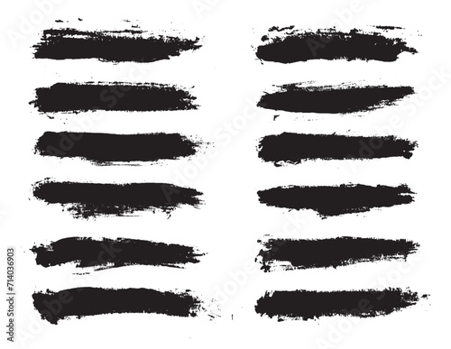 Black paint brush strokes isolated on white background. Paintbrush set template. Grunge texture effect. Graphic design elements grungy painted style concept for banner, flyer, cover, brochure, etc