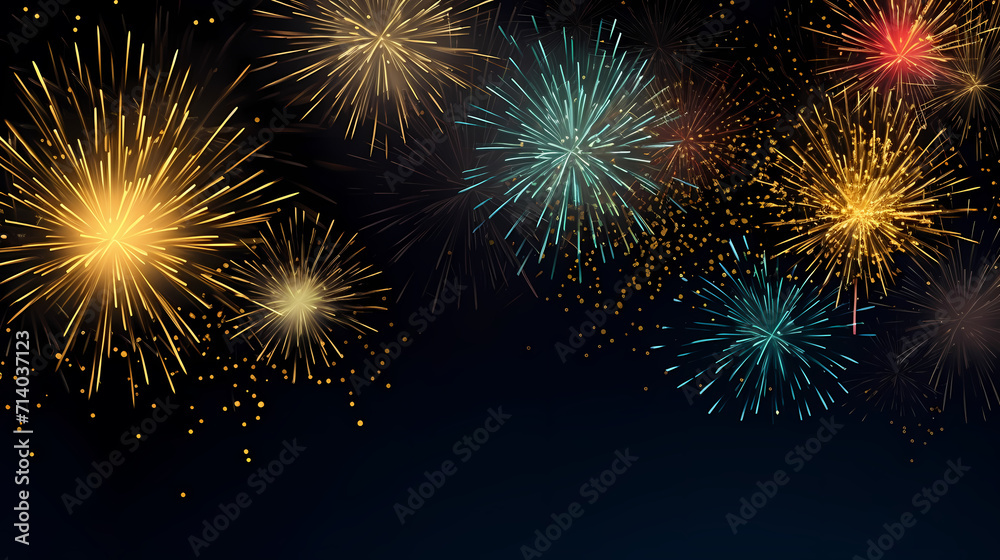 Fototapeta premium Happy New Year, burning fireworks with bokeh light background