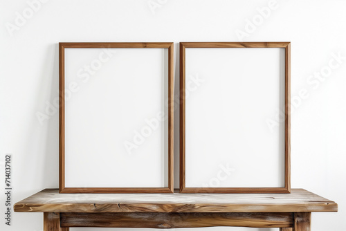 Mockup two vertical wooden poster frame close up, 3d render