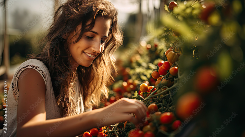 Tomato Harvest with Young Woman Tomato Harvest with Young Woman