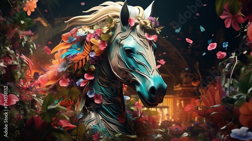 Image of a Horse Head Surrounded by Colorful Elements