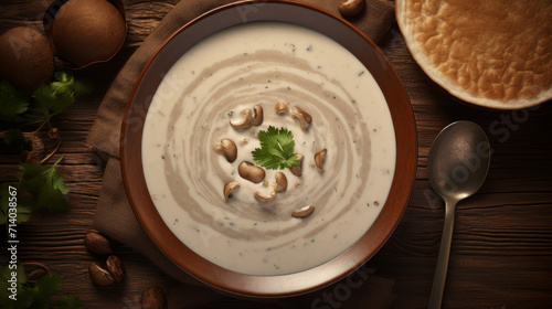 A bowl of creamy mushroom soup, a comforting and delicious option for Iftar during Ramadhan