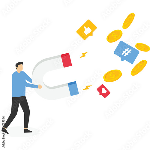 Social media posting to increase popularity getting coins, Vector illustration design

