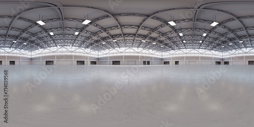 Full spherical hdri panorama 360 degrees of empty exhibition space. backdrop for exhibitions and events. Tile floor. Marketing mock up. 3D render illustration	 photo