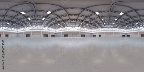 Full spherical hdri panorama 360 degrees of empty exhibition space. backdrop for exhibitions and events. Tile floor. Marketing mock up. 3D render illustration	