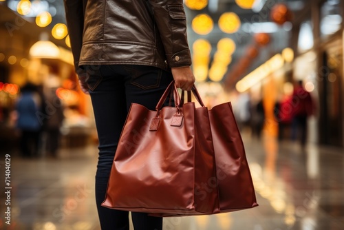 A stylish person confidently carries their leather handbag while strolling through the bustling street, adding the perfect accessory to their fashionable outfit