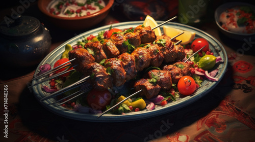 A plate of delicious kebabs, grilled to perfection and often served during Ramadan feasts