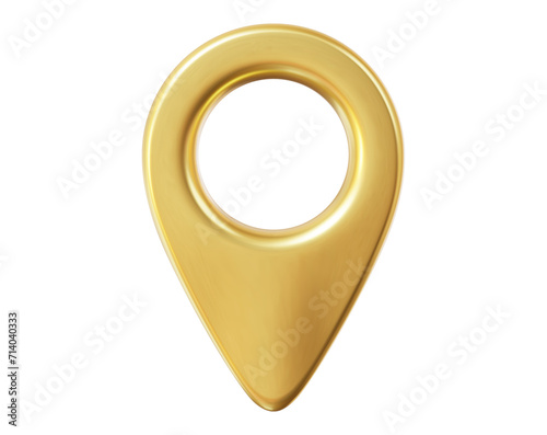 3d gold map location pointer. Pin code icon of the geolocation map. Cartoon style. Stock vector illustration on isolated background.