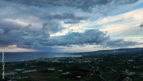 stormy Cyprus sunset sky captured by drone