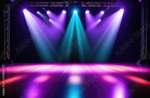 Modern dance stage light background with spotlight illuminated for modern dance production stage. Empty stage with dynamic color washes. Stage lighting art design. 