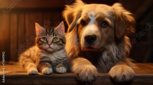 Mixed Breed Dog and Cat Friends Portrait - Adorable Companionship