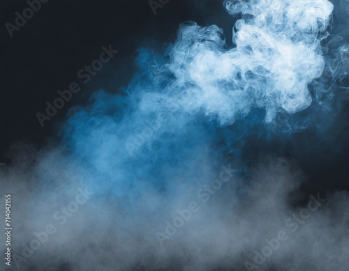 Ethereal Elegance: Blue-Gray Smoke Drifts Across Dark Copy Space