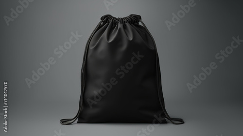 Black Drawstring Pack template Mock up of Bag. Canvas Bag with drawstring, Vector Black Mock up Backpack bag, Generative AI
