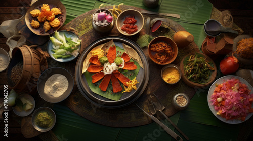 A delicious spread of traditional Indonesian ramadan dishes, including rendang, ketupat, and opor ayam