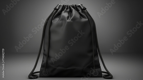 Black Drawstring Pack template Mock up of Bag. Canvas Bag with drawstring, Vector Black Mock up Backpack bag, Generative AI