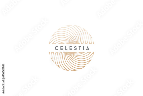 Celestial logo design, Star logotype, Planet, Space, Universe, Minimal Minimalistic, Sun, Rays, Satelite emblem. Vector illustration