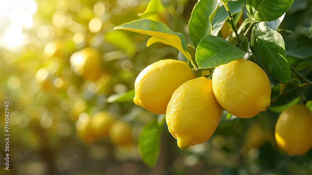 A flourishing lemon orchard with bright yellow fruits against green leaves.