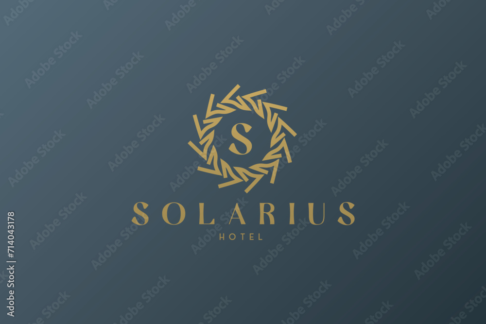 Fototapeta premium Celestial logo design, Star logotype, Planet, Space, Universe, Minimal Minimalistic, Sun, Rays, Satelite emblem. Vector illustration