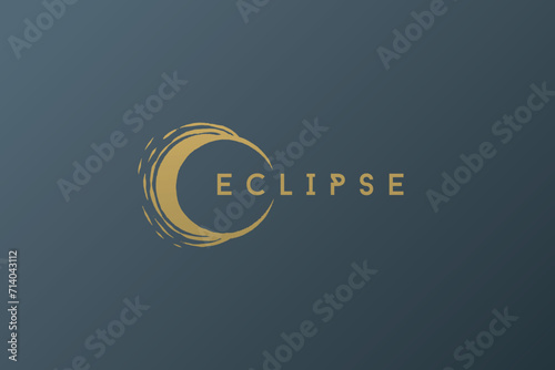 Eclipse logo design, Star logotype, Planet, Space, Universe, Minimal Minimalistic, Sun, Rays, Satelite emblem. Vector illustration