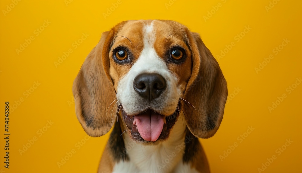 Beagle against a yellow background, reflecting the breed's friendly and curious personality, AI generative