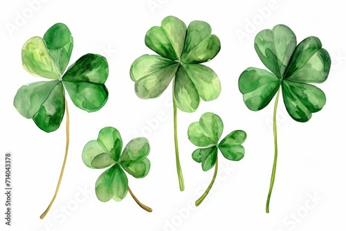 Watercolor green clover on a white background photo